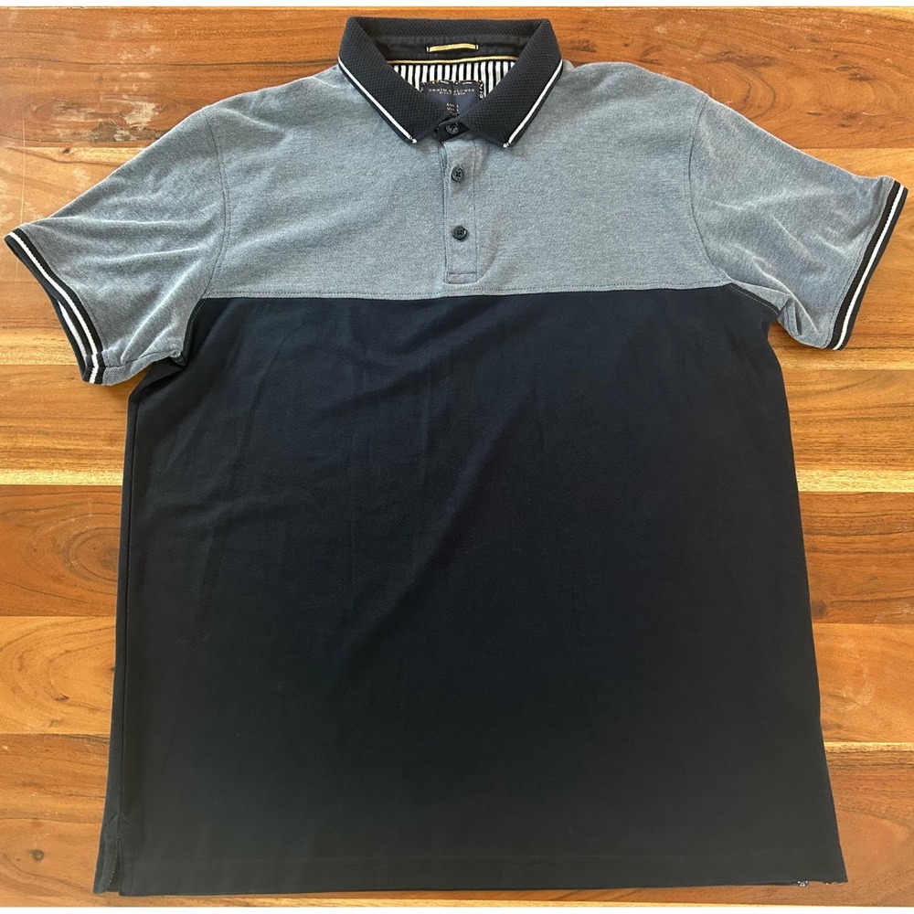 Denim & Flower Ricky Singh Mens Large Polo Shirt Color Block Grey Navy Blue L